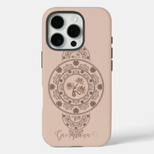Personalisiert Mocha Rokoko Lotus Ornamental Manda iPhone 16 Pro Hülle