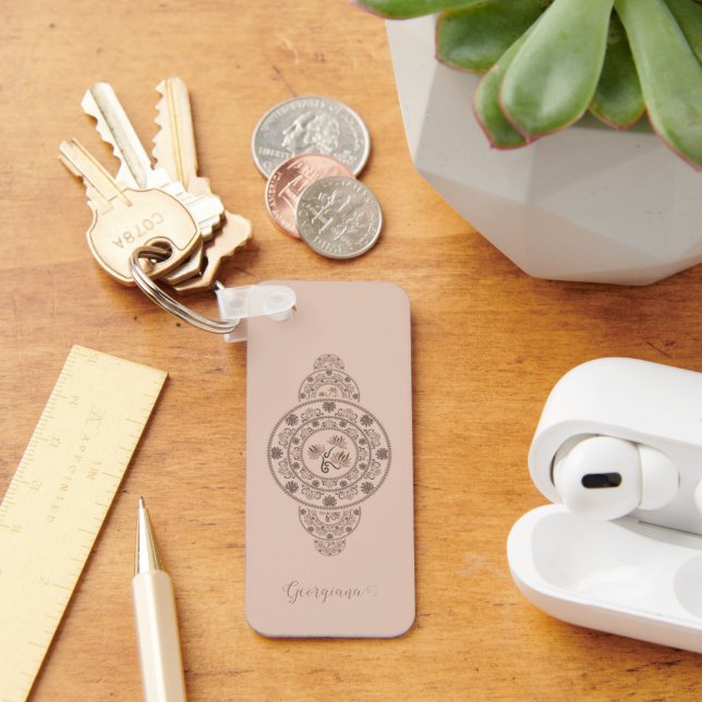 Personalisiert Mocha Rokoko Lotus Ornamental Manda Schlüsselanhänger (Schreibtisch)