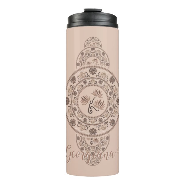 Personalisiert Mocha Rokoko Lotus Ornamental Manda Thermosbecher (Vorderseite)