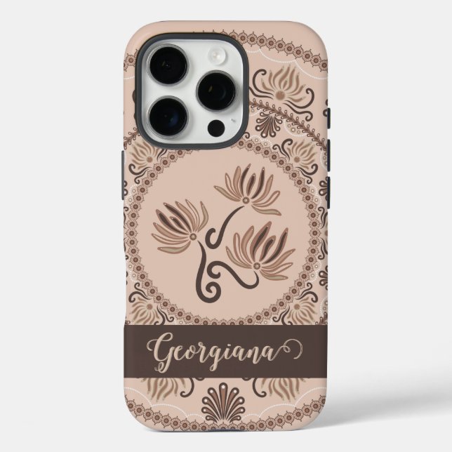 Personalisiert Mocha Rokoko Revival Dot Mandala Case-Mate iPhone Hülle (Rückseite)