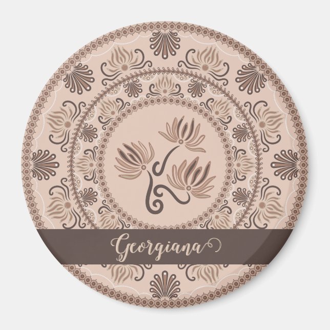 Personalisiert Mocha Rokoko Revival Dot Mandala Magnet (Vorne)