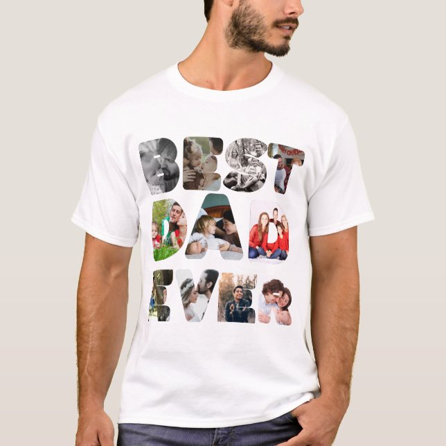Personalisiert modern 11 Foto Bester Vater je T-Shirt (Vorderseite)
