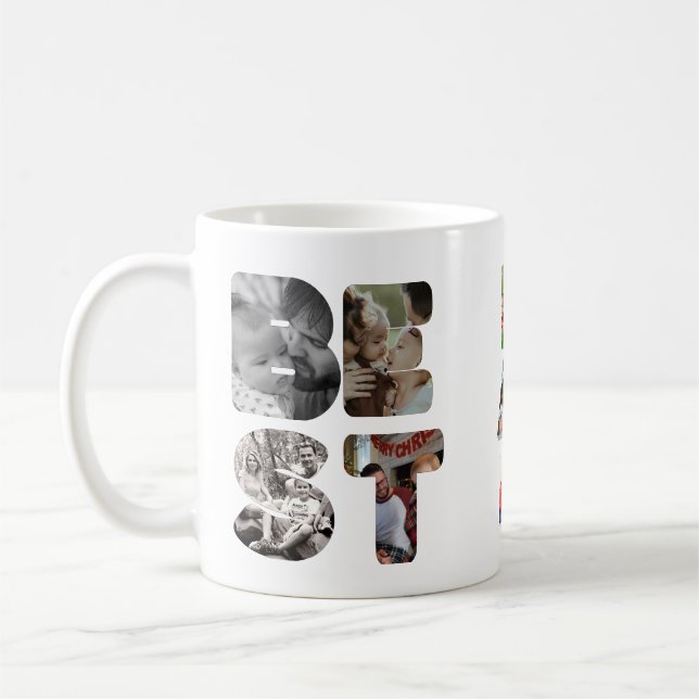 Personalisiert modern 11 Foto Bester Vater je Väte Kaffeetasse (Links)