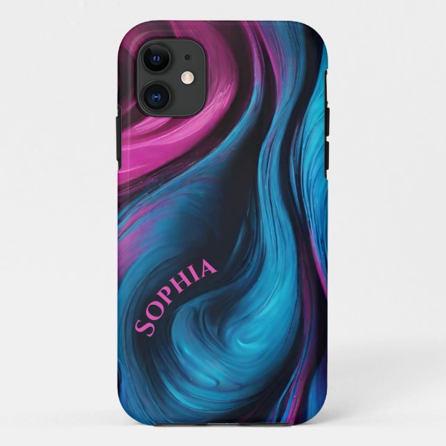 Personalisiert-modern Abstrakt-blau und Fuchsia- Case-Mate iPhone Hülle (Rückseite)