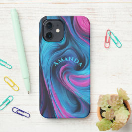 Personalisiert Modern Abstrakt Blue und Fuchsia iPhone 12 Hülle