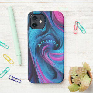 Personalisiert Modern Abstrakt Blue und Fuchsia iPhone 12 Hülle