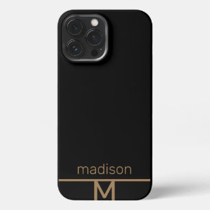 Personalisiert-Modern-Black-Gold-Monogramm einfach iPhone 13 Pro Max Hülle