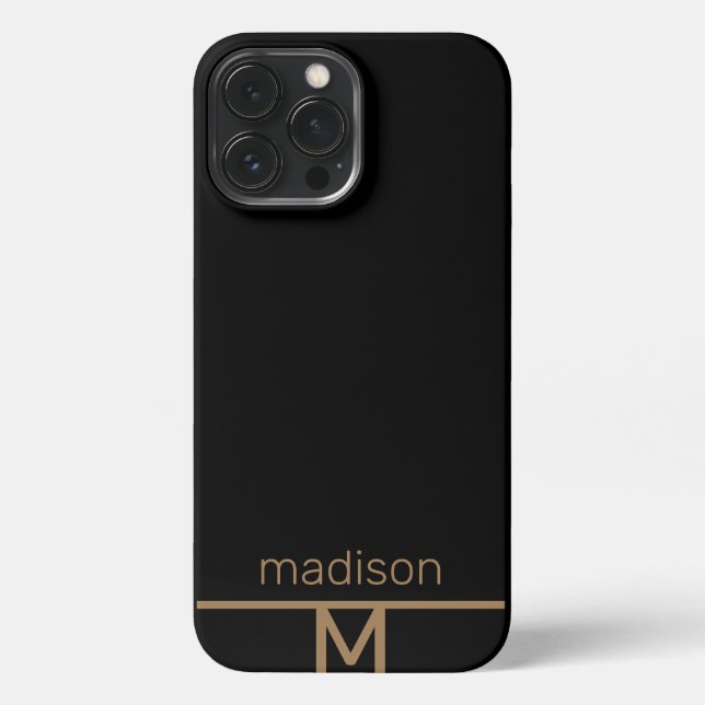 Personalisiert-Modern-Black-Gold-Monogramm einfach iPhone Hülle (Rückseite)
