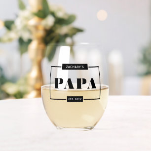 Personalisiert Modern Bold Papa Est New Dad Weinglas Ohne Stiel