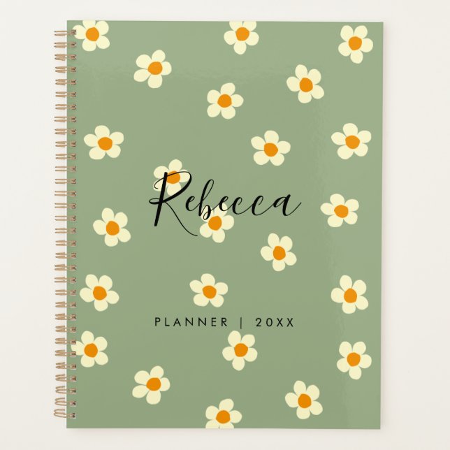 Personalisiert Modern Daisy Floral Green 2023 Planer (Vorderseite)