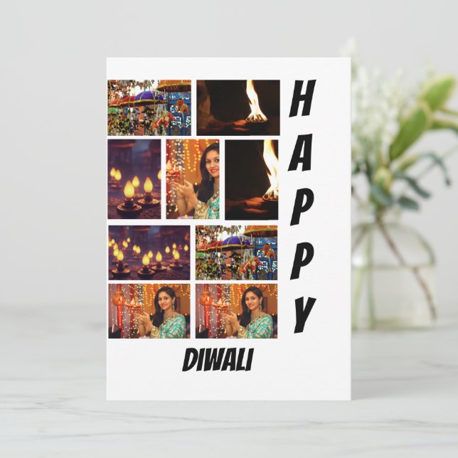 Personalisiert Modern Diwali 9 Fotomaterial Einladung (Stehend Vorderseite)