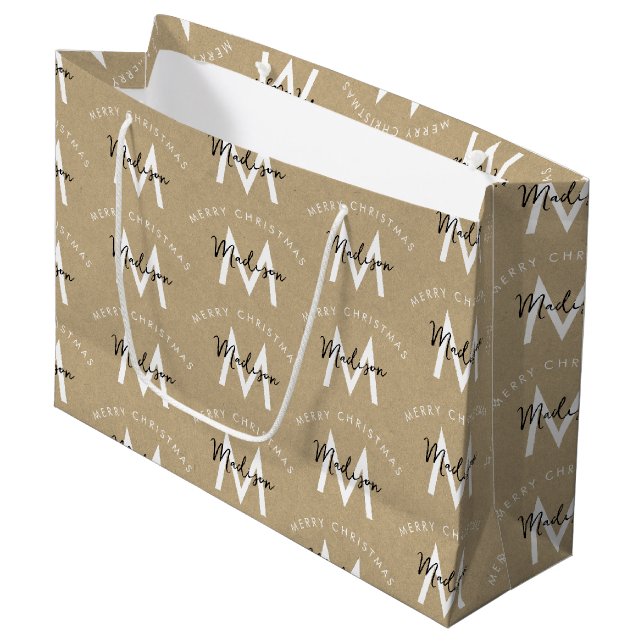 Personalisiert Modern Frohe Weihnachtsklebstoff Mo Große Geschenktüte (Vorderseite Schrägansicht)