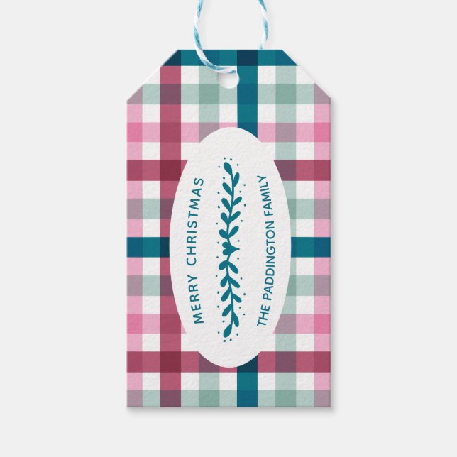 Personalisiert Modern Gingham Weihnachtsgeschenk Geschenkanhänger (Vorderseite)