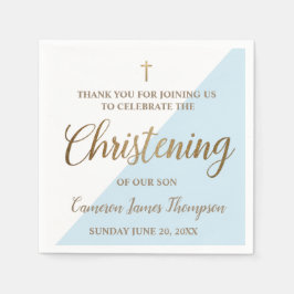 Personalisiert Modern Goldblauer Junge Christening Serviette