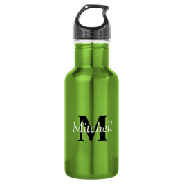 Personalisiert-Modern-Grünes Monogramm Edelstahlflasche