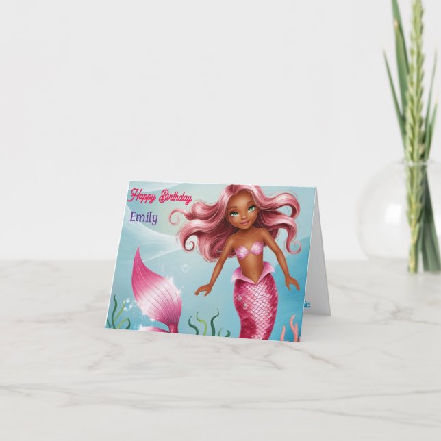 Personalisiert Modern Meerjungfrau Rosa Blumengebu Karte (Vorderseite)