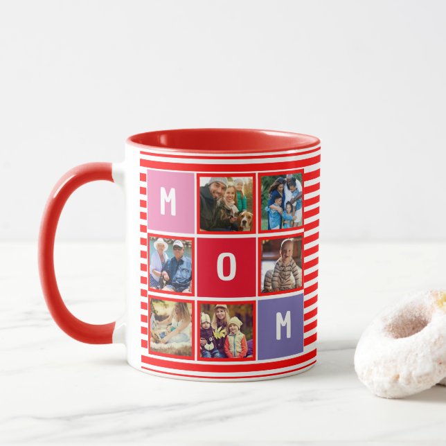 Personalisiert Modern Mothers Day Mama FotoCollage Tasse (Mit Donut)
