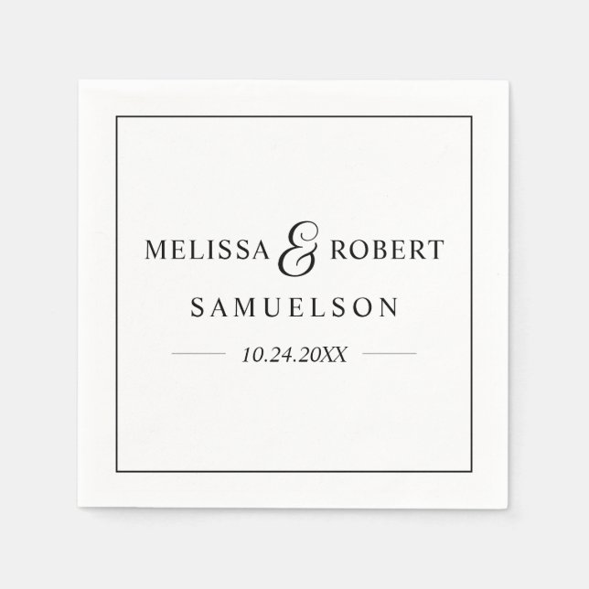Personalisiert Modern NAME Black & White Wedding Serviette (Vorderseite)
