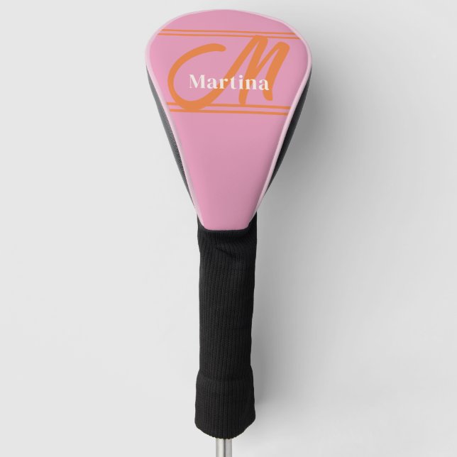 Personalisiert Modern rosa Orangenmonogramm Golf Headcover (Vorderseite)