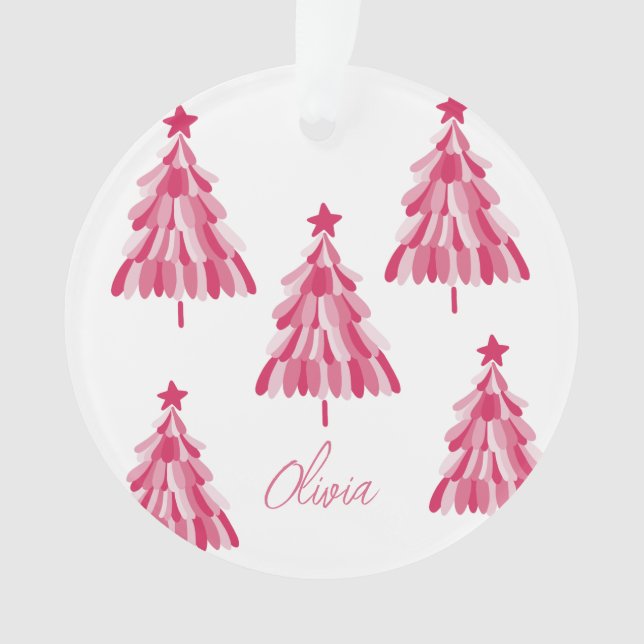 Personalisiert Modern rosa Weihnachtsbaum Name Ornament (Vorderseite)