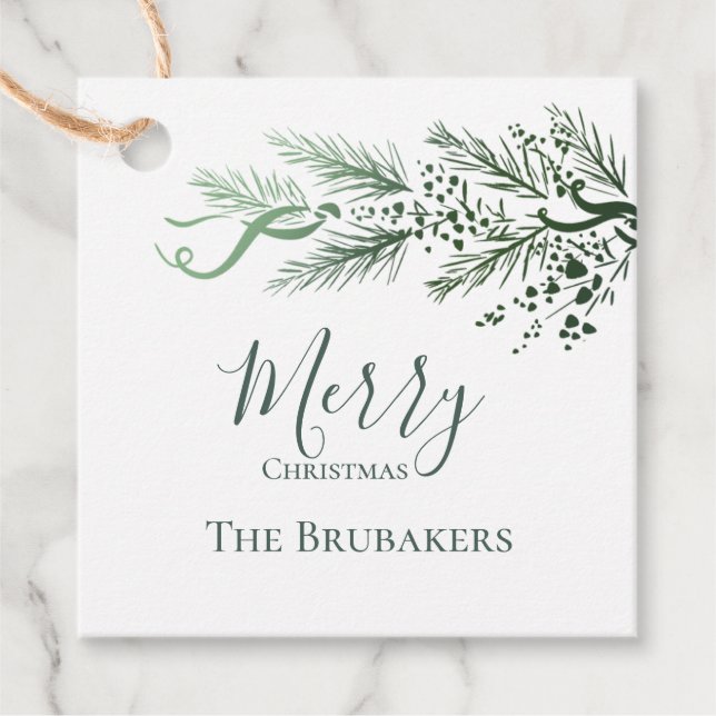 Personalisiert Modern Simple Greenery Weihnachtsge Geschenkanhänger (Vorderseite)