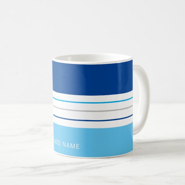 Personalisiert Modern Sky Blue Stripes Kaffeetasse (VorderseiteRechts)