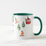 Personalisiert Modern Snowboarder Snowboarden Tasse<br><div class="desc">Coole skurrile Illustrationskunst von bunten Snowboardern,  Snowboarden in Bergen zwischen Kiefer,  Fichten,  Tannen auf frischem Schneemulver. Snowboard und Weihnachtssport in einem Winterwald. Snowboarder Geschenke. Weihnachtsdekor zum Snowboarden.</div>