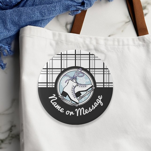 Personalisiert Modern Tartan Ice Skaten Pinback Button (Von Creator hochgeladen)