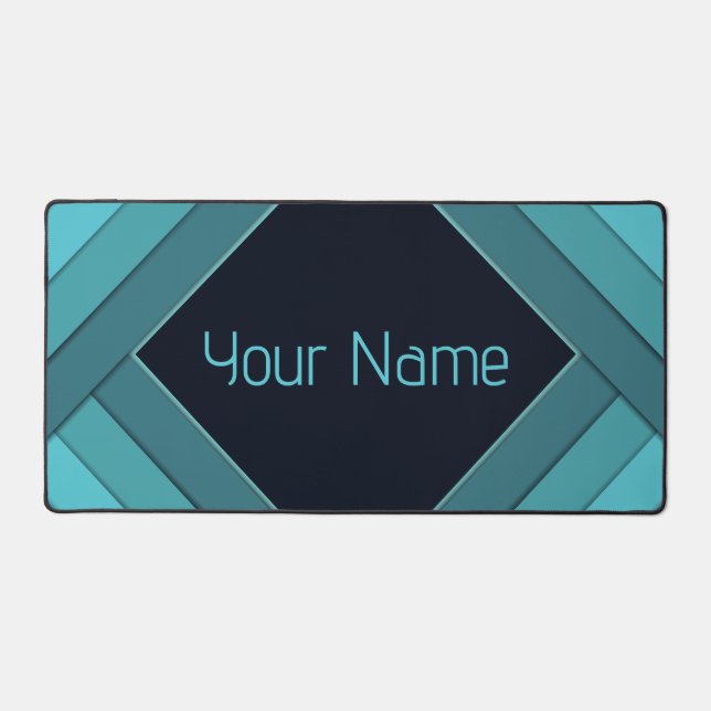 Personalisiert Moderne Aquamarine Sleek Geometrie Schreibtischunterlage (Vorderseite)