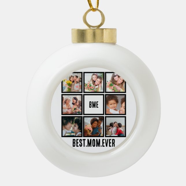 Personalisiert Moderne beste Mama je 8 FotoCollage Keramik Kugel-Ornament (Vorderseite)
