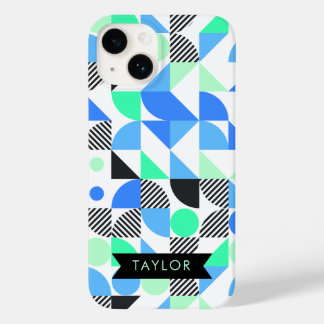 Personalisiert moderne Blaue Minte Geometrie Case-Mate iPhone 14 Hülle