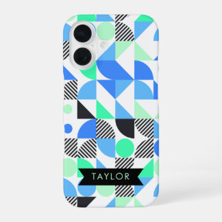 Personalisiert moderne Blaue Minte Geometrie iPhone 16 Hülle