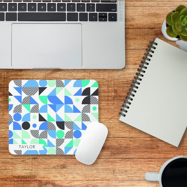 Personalisiert moderne Blaue Minte Geometrie Mousepad (Von Creator hochgeladen)
