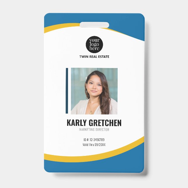 Personalisiert-Moderne Corporate Employee ID Blue Ausweis (Vorderseite)