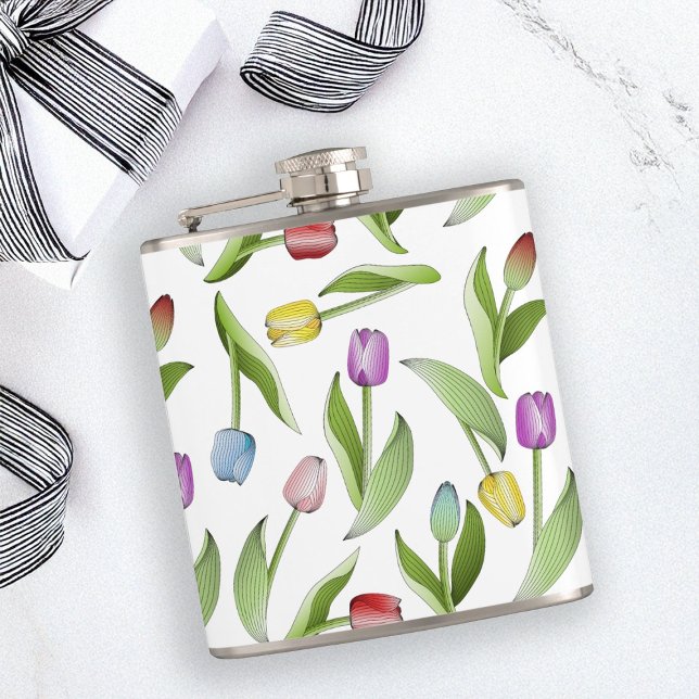 Personalisiert Moderne farbenfrohe Tulip Blume Flachmann (Von Creator hochgeladen)