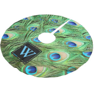 Personalisiert - moderne Pfau-Federn Polyester Weihnachtsbaumdecke