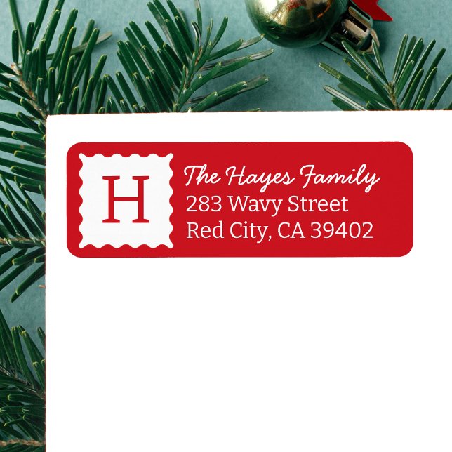 Personalisiert Moderne Rote Monogramm-Rücksendeadr (Von Creator hochgeladen)