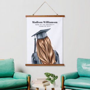 Personalisiert Moderner Abschluss Weibliche Gradui Wandteppich Mit Holzrahmen