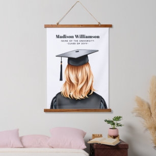 Personalisiert Moderner Abschluss Weibliche Gradui Wandteppich Mit Holzrahmen