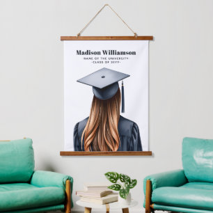 Personalisiert Moderner Abschluss Weibliche Gradui Wandteppich Mit Holzrahmen