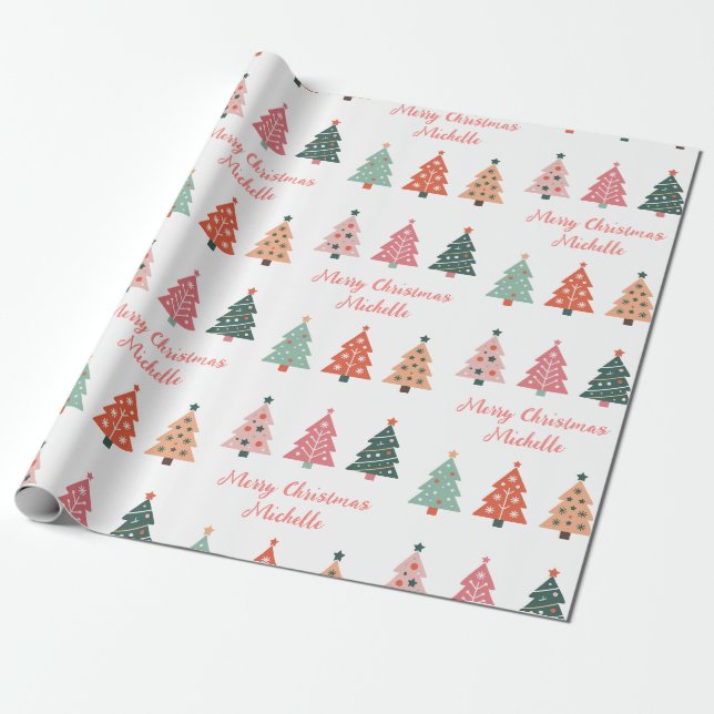 Personalisiert Moderner Weihnachtsbaum Geschenkpapier (Ungerollt)