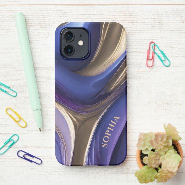 Personalisiert Modernes Abstrakt-Blau, Lila und Go iPhone Hülle (Auf dem Schreibtisch)