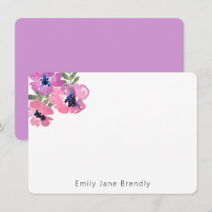 Personalisiert Modernes Aquarellfarben Rosa Blüte Mitteilungskarte