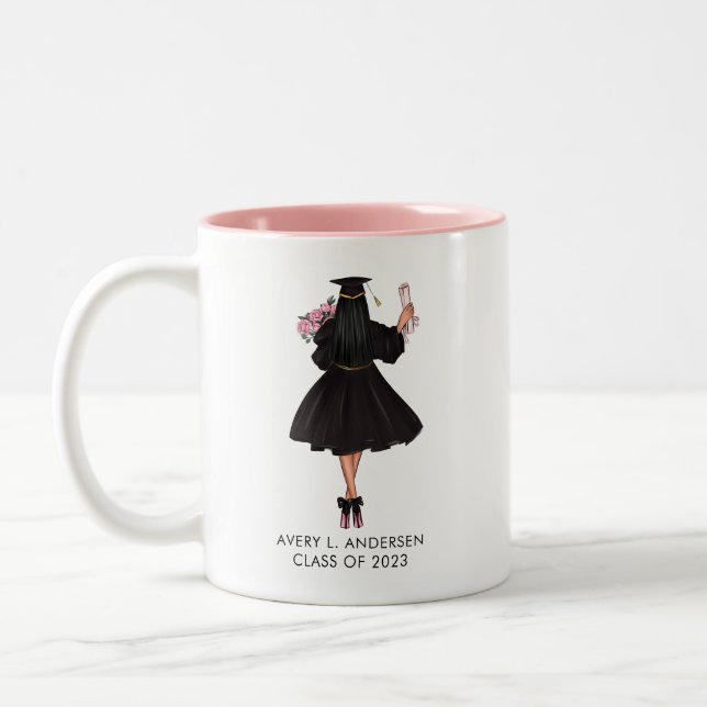 Personalisiert Modernes Girl Graduate Zweifarbige Tasse (Links)