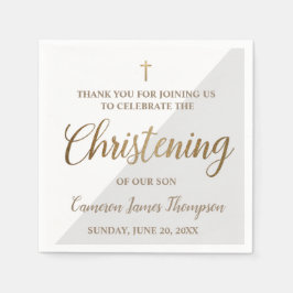 Personalisiert Modernes Gold Gray-Boy Christening Serviette