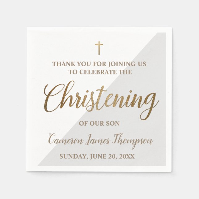 Personalisiert Modernes Gold Gray-Boy Christening Serviette (Vorderseite)