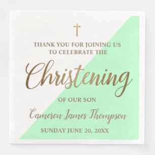 Personalisiert Modernes goldgrünes Boy Christening Serviette