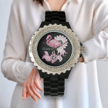 Personalisiert-Modernes Schwarzes Paisley Pink Fla Armbanduhr<br><div class="desc">Die Produktgestaltung umfasst einen Flamingo mit kaleidoskopischen Paisley-Mustern in Rosatönen. Diese tropische Vogelillustrierung mit personalisiertem Text macht eine moderne und einzigartige Armbanduhr für Frauen.</div>