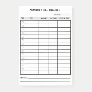 Personalisiert monatlicher Bill Tracker Post-it Klebezettel