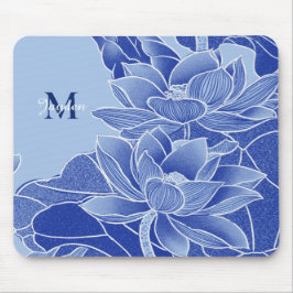 Personalisiert Monogram Blue Flowers Lotus Mandala Mousepad